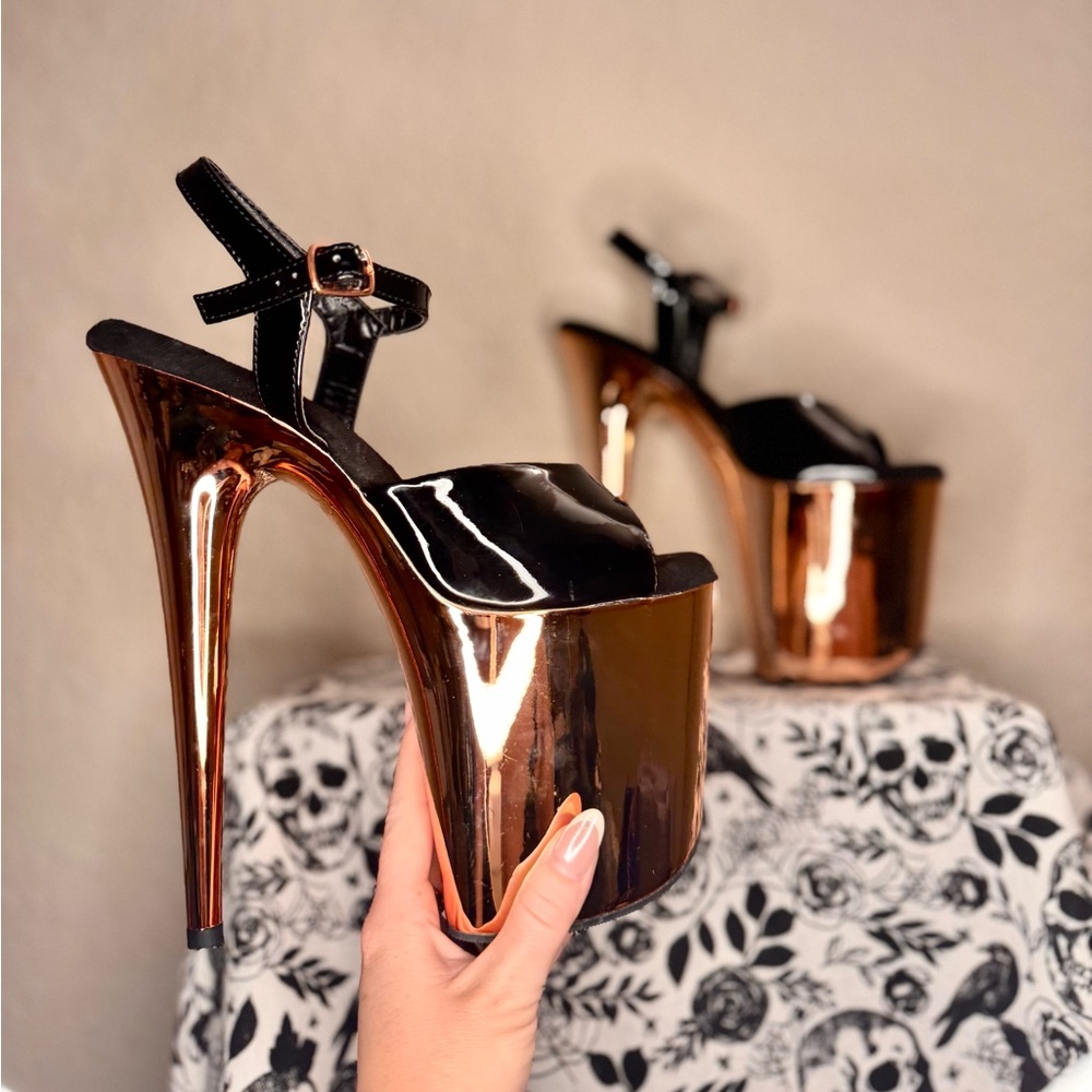 Pleaser Black and Rose Gold Platform Heels